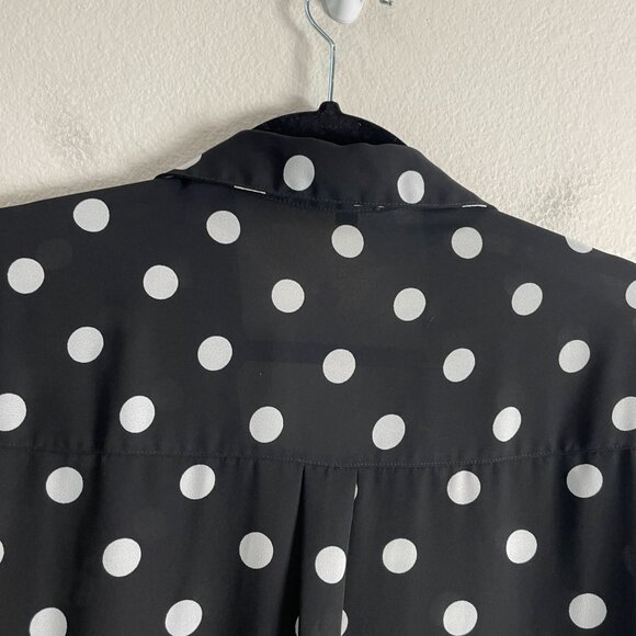 Express Womens XL Black White Polka Dot Button Up Roll Tab Sleeve Blouse - Picture 10 of 10
